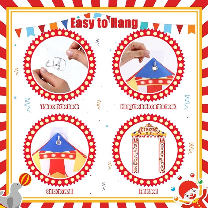 Blulu 3 Pcs Carnival Circus Porch Banner Decorations Circus Party Awning Hanging Banner Carnival Welcome Door Decorations Set for Birthday Baby Shower Party Supplies