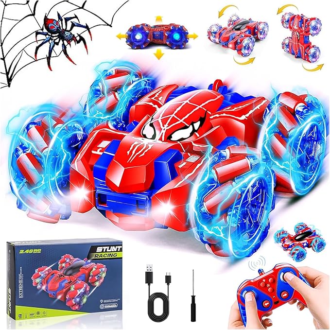 Spider Remote Control Car, Double Sided RC Cars with 360° Cool Rotation, 2.4 GHZ Rechargeable Stunt RC Cars, Remote Control Cars for Kids 4 5 6 7 8 9 10 11 12, Birthday/Valentine's Day Gifts for Kids