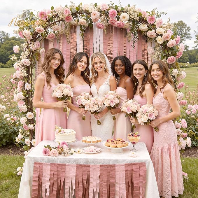 NICROLANDEE Wedding Party Supplies - 8 Rolls Rose Gold Crepe Paper Streamers Tassels Streamer Paper for Wedding Valentine's Day Birthday Baby Bridal Shower Family Gathering Decorations, 82ft Long