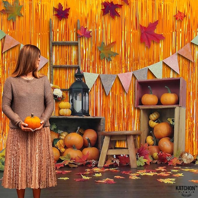 KatchOn, XtraLarge Orange Fringe Backdrop Curtain - 3.2x8 Feet, Pack of 2 | Orange Streamers for Basketball Party Decorations, Birthday Decorations, Graduation Decorations 2026 | Basketball Backdrop
