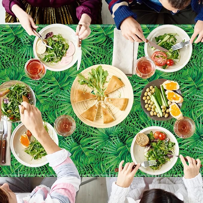 4 Pack Jungle Tablecloths Hawaiian Luau Tropical Palm Leaves Table Cloth Safari Theme Tablecloth Aloha Table Covers Safari Jungle Party Decorations Party Supplies 86 x 51 Inch (4)