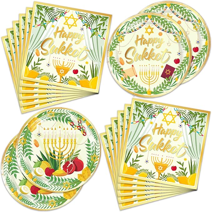 40Pcs Happy Sukkoy Decoration 20 Plates + 20 Napkin Feast of Tabernacles Sukkot Birthday Party Decorations