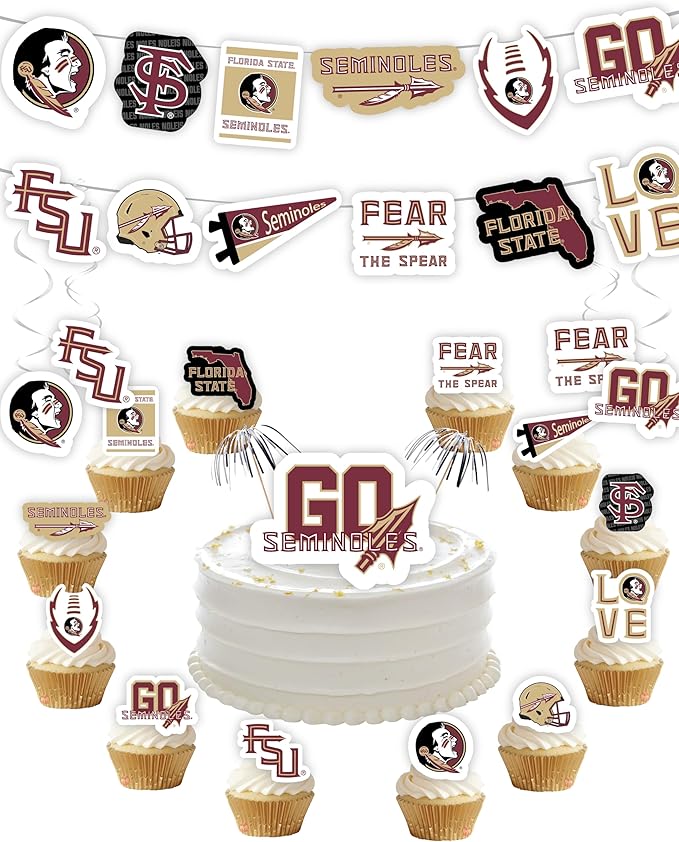 FSU Party Supplies for Football, Birthday Gift, Graduation Party Banner and Cake Toppers (42 Pieces) (Florida State Seminoles)