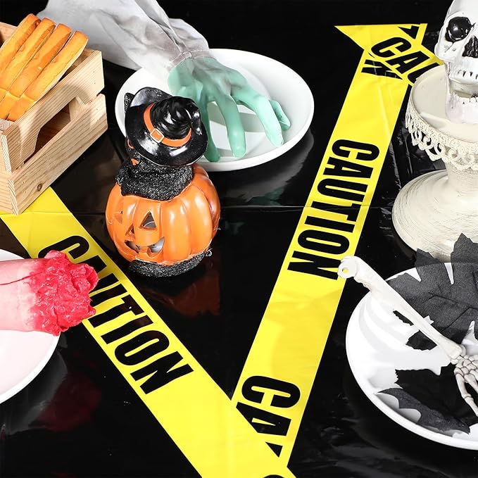 Irenare 3 Pcs Halloween Construction Birthday Party Supplies Disposable Plastic Caution Tape Construction Table Cloth Dump Truck Themed Table Cover Decoration for Halloween 54 x 108 in(Black)