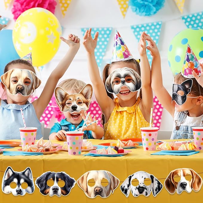 Zhanmai 12 Pcs Dog Party Masks for Kid Funny Soft Animal Masks Puppy Themed Decoration for Pet Costume