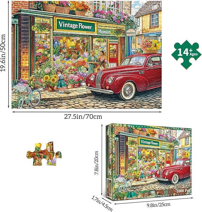1000 Piece Puzzles for Adults, Landscape Puzzle, Flower Shop Jigsaw Puzzle 1000 Pieces for Adults Seniors, Fun Decor Challenging Family Games Holiday Party Gifts -1:1 Poster