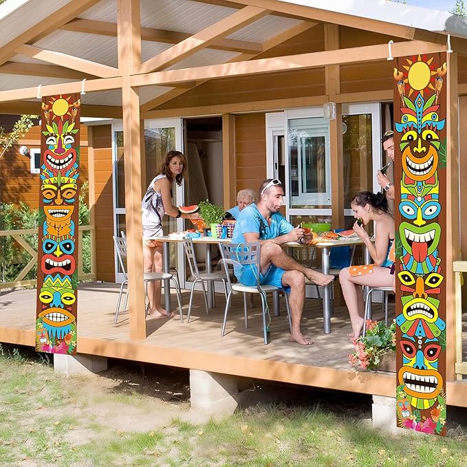 Hawaiian Luau Party Decoration Supplies, Tiki Totem Door Banner Sign for Aloha Hawaii Luau Tropical Moana Birthday Party Decorations, Tiki Decorations Outdoor