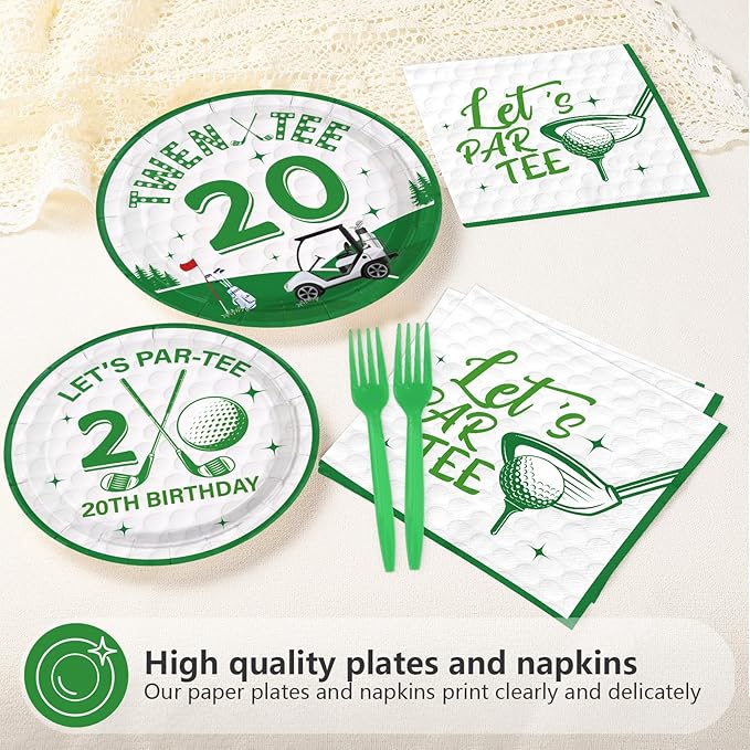 96Pcs Masters Golf Party Decoration Golf 20th Birthday Plates and Napkins White Green Disposable Paper Tableware Set for Player 20 Year Old Birthday Masters Party Supplies Serves 24