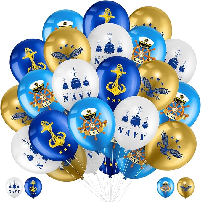 Skylety 24 Pcs U. S. Navy Party Balloons Veterans Day Memorial Independence Day Deployment Returning Back Military Army Retirement Party Supplies Decorations for Birthday