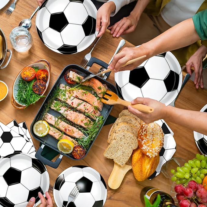 Oigco 60 PCS Soccer Party Decorations Soccer Plates and Napkins Tableware Set for Sports Theme Birthday Party Baby Shower Serves 20