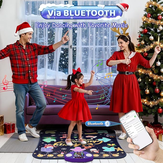 Dance Mat Toys for 3-12 Year Old Girls Boys, Kids Dance Mat with Light Up 8-Buttons & Wireless Bluetooth, Music Dance Toy with 5 Modes, Birthday Xmas Gifts for 3 4 5 6 7 8 9 10+ Year Old Girls Boys