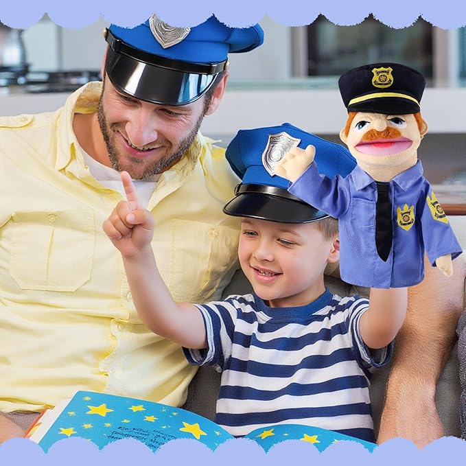 Role Play Hand Puppets Hand Plush Chef Doctor Fireman Pirate Detective Athlete Nurse Worker Hand Puppet Toys Puppets for Kids Storytelling Imaginative Pretend Play Teaching Preschool(Police)