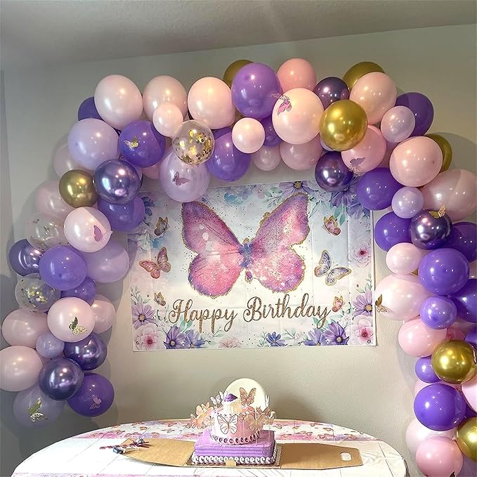 Pastel Pink and Purple Balloons, 12 Inch Metallic Purple Lilac Pink Confetti Balloons Set for Girls Women Kpop Butterfly Birthday Baby Bridal Shower Wedding Princess Disco Music Party Decorations