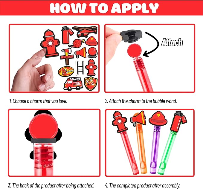 Firefighter Party Favors for Kids – 24PCS Rescue-Themed Bubble Wands, Great for Birthday Supplies, Pinata Fillers, Goodie Bags & Classroom Rewards