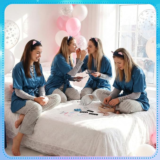 122 Pcs Royal Blue Girls Spa Party Kit, 10-Pack Slumber Party Favors with Satin Robes, Tote Bags, and Nail Salon Accessories for Kids Spa Birthday, Halloween, Home Party Supplies