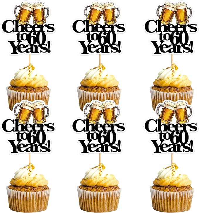 Ercadio 28 PCS Beer Party Cupcake Toppers Cheers and Beers Happy Birthday Decor for Cheers to 60 Years Cake Topper Favor for Summer Family Party Decor Supplies