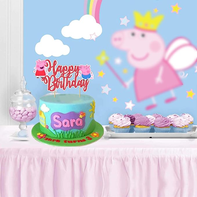 Pepa Pig Happy Birthday Cake Topper – Cute Cartoon Character Birthday Cake Decoration – Premium, Durable and Reusable Party Supplies – Fun Birthday Décor for Boys and Girls, Easy to Use Cake Topper