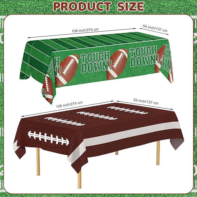 Football Party Decorations - 2 Pack Football Tablecloth Plastic, Disposable TouchDown Table Cover for Football Sport Birthday Party Supplies Favors Gameday Tailgate Table Decor Accessories, 108x54Inch