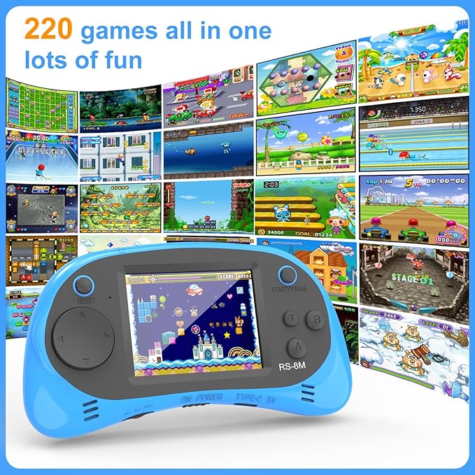 Handheld Games for Kids -16 Bit Retro Video Game with 220 HD Electronic Games - 2.5'' IPS Portable Travel Game Gifts for Boys Girls Ages 4-12 (Blue)