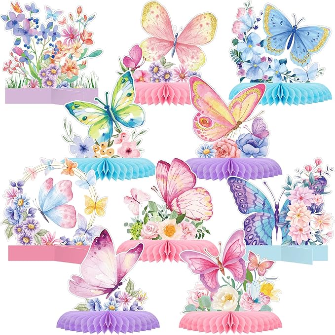 Epakh 10 Pieces Butterfly Centerpieces for Tables Butterfly Birthday Party Decorations Spring Honeycomb Table Centerpiece Spring Flower Theme Party Supplies for Birthday Baby Shower Decor