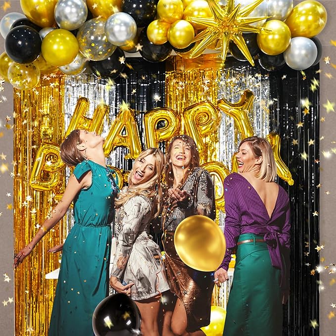 Fineclutter Balloon Column Kit Set 2 Tower Stand, Birthday Party Decoration Gold Black Silver Balloons 150PCS