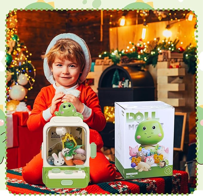 Cartoon Claw Machines for Kids 36 Prizes Age 6+ Mini Vending Machines with Music for Kid with Plush Toy Christmas Birthday Thanksgiving Girls Boys Gifts(Dinosaur)