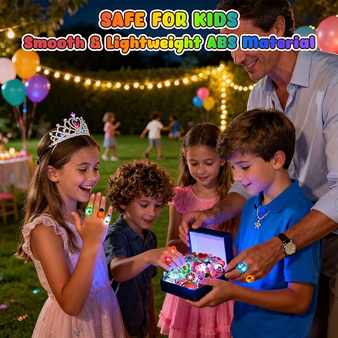 LovesTown 50PCS LED Light up Rings, Light up Toys for Kids Glow in the Dark Party Supplies Flashing for Easter Party Favors Classroom Prizes Goodie Bag Stuffers Easter Egg Fillers