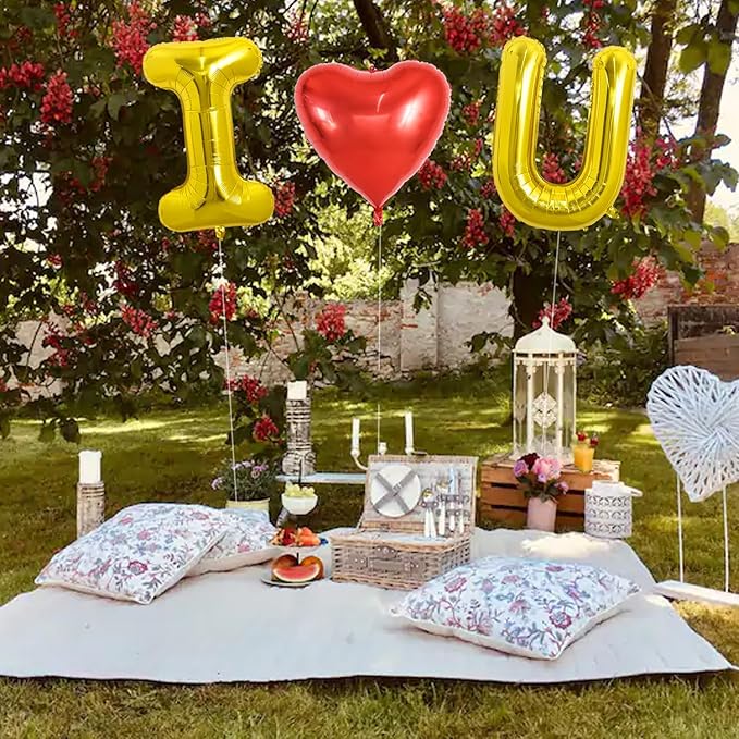 TONIFUL 40 Inch I Love You Foil Letter Balloons - Huge Heart Shaped Decoration for Valentine's Day, Wedding, Bridal Shower, Anniversary, Engagement Party Supplies (Gold, 3 Pcs)