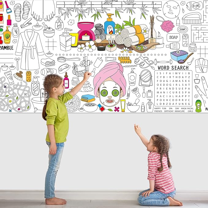 Spa Giant Coloring Poster for Kids Large Coloring Tablecloth Big Paper Sheets Page Spa Theme Table Cloth DIY Activity Game Art Crafts Mat Wall Home Party Decoration Supplies