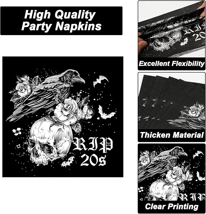 50 Guests 30th Birthday Plates and Napkins Party Supplies Death to My 20s Party Decorations Rip To My 20s Disposable Tableware Set Death To My Twenties Dinnerware Favor for Men Women, 200PCS