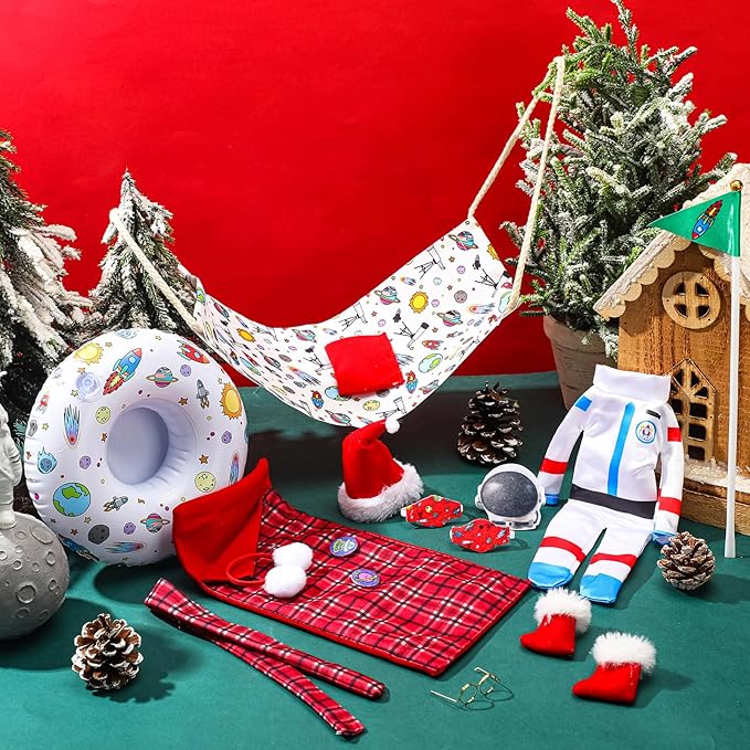 Kacctyen Astronaut Themed Christmas Doll Accessories - 19 Pcs Include Sleeping Bag, Hat, Suit, Scarf, Glasses, Pillow, Eye Mask, Shoes, Mask, Hammock