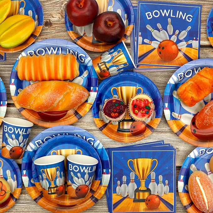 KEFAN Bowling Birthday Party Decorations, Bowling Theme Party Tableware Supplies including Plates, Cups, Napkins, Tablecloth (40)