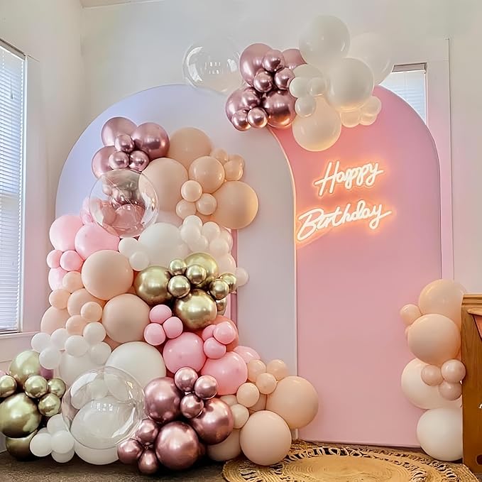Rose Gold and Pink Balloons, 60PCS Baby Pink Apricot Ivory White Balloon 12Inch Metallic Chrome Gold Rose Gold Balloon Beige Blush Nude Balloon for Boho Wedding Bridal Baby Shower Birthday Decorations