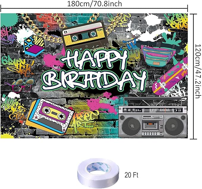 Graffiti Happy Birthday Backdrop Decorations Graffiti Art Banner Hip Hop Photo Background for Home Indoor Outdoor Birthday Party Decorations Supplies 70.8 x 47.2 Inch