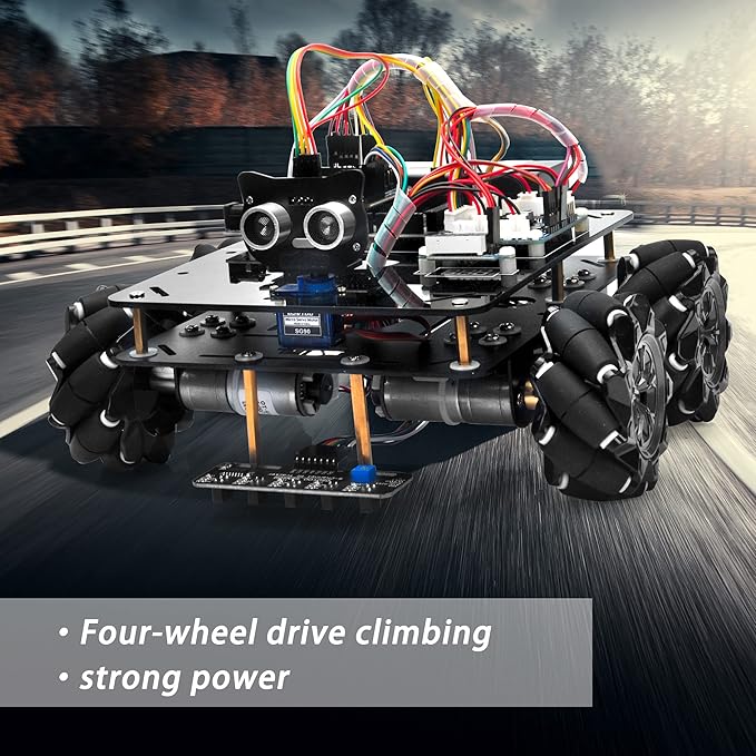 OSOYOO Omni-directinal Mecanum Wheels Robotic Car Kit for Arduino Mega2560 Metal Chassis DC Motor DIY STEM Remote Controlled Educational Mechanical DIY Coding for Teens Adult