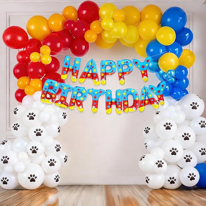 Happy Birthday Banner Balloons Letter Signs Party Decorations for Boys Girls, Paw Print Design