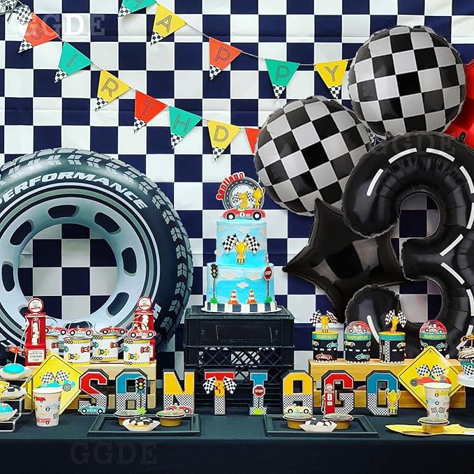 Race Car Birthday Balloons 40 Inch Racetrack Number Balloon 3 Black Boys 3st Birthday Race Car Theme Party Decor Supplies 5 Pcs Mylar Helium Balloon