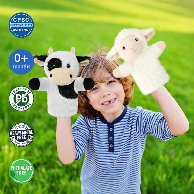 Soft Animal Puppet Speech Therapy Tool Preschool Classroom Supply Interactive Story Time Educational Stuffed Farm Animal Cow Hand Puppet