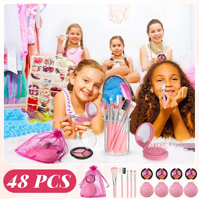 12 Sets Kids Makeup Kit for Girls, Kids Spa Party Supplies for Girls, Sleepover Makeup Cosmetic Set Birthday Party Favors Toddler Girl(Pink)