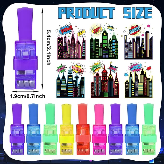 36Pcs Super Theme Hero LED Finger Lights Hero Party Favors Glow in the Dark Light Up Finger Lights City Themed Toys Bulk for Super Birthday Party Goodie Bag Stuffer Birthday Gifts Classroom Prize