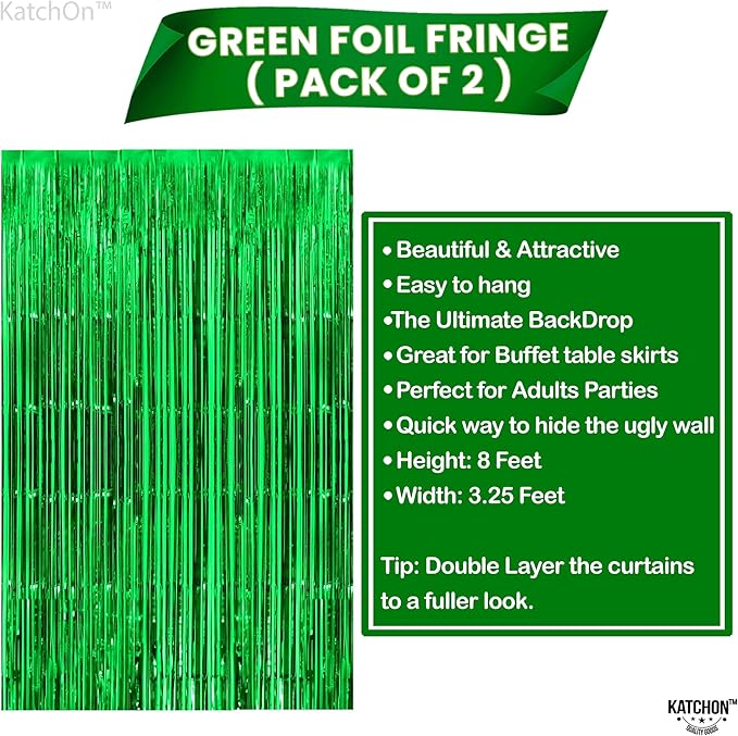 KatchOn, Green Streamers - 3.2x8 Ft, Pack of 2 | Green Backdrop for Dinosaur Birthday Decorations | Backdrop for Ramadan, St Patricks Day Decorations | Door Streamers for Jungle, Safari Party Decor