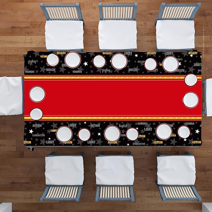Irenare 3 Pieces Movie Night Tablecloth Party Decorations Plastic Table Covers Movie Theater Table Cloth for Red Carpet Theme Birthday Party Supplies, 51 x 87 Inch