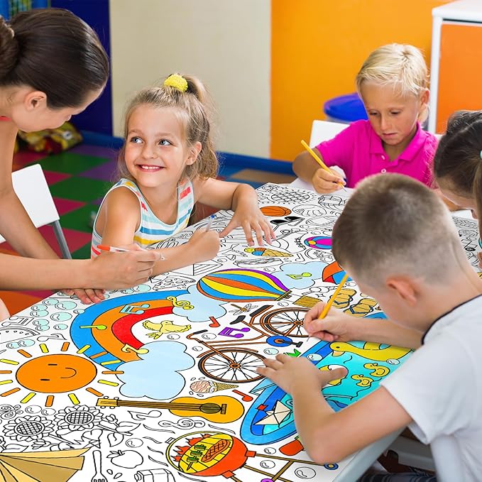 Gatherfun Giant Coloring Poster for Classroom - 31.5x72 Versatile Summer Activity Poster/Table Cover for School Parties, Birthday & Special Events Decoration