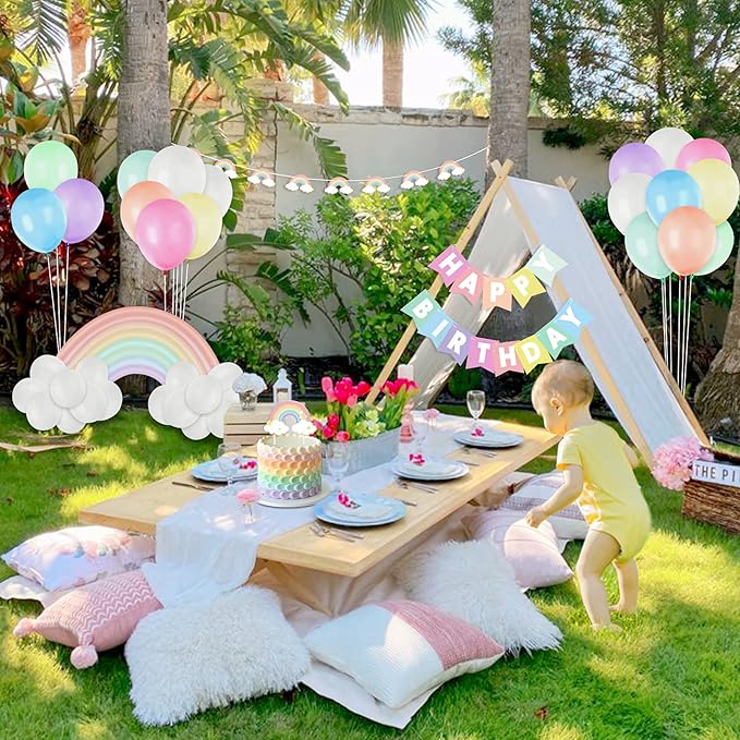 Bessmoso Pastel Rainbow Birthday Decorations Include Happy Birthday Banner Rainbow Bridge Balloons Cake Topper Rainbow Party Decorations Party Supplies for Adults Girls Boys