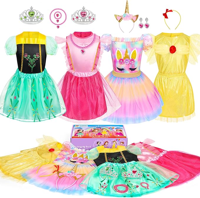 Princess Dress Up for Girls 3 4 5 6, Kids' Dress Up Pretend Play Clothes Princess Toys Gift for Little Girls