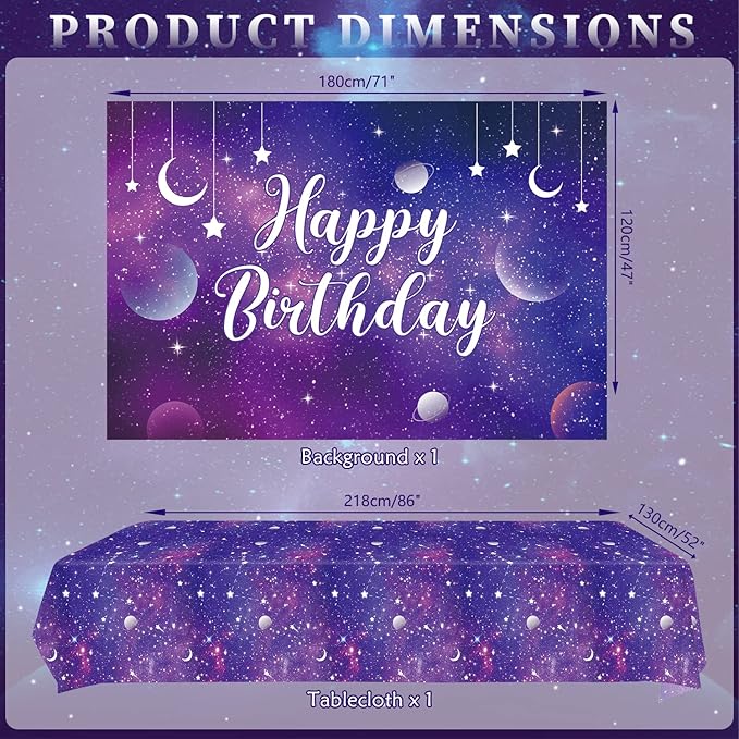 Galaxy Party Supplies,Includes Space Galaxy Birthday Backdrop, Plates, Napkins, Cups ,Tablecloth, Balloons,Foil Balloons, for 20 Guests Galaxy Outer Space Theme Birthday Party Decoration