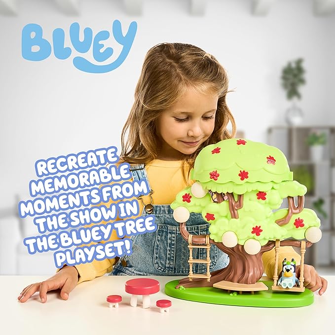 Bluey 2-Sided Treehouse Playset, 11”, Action-Packed Tree Toys Set with 4 Accessories and 2.5” Articulated Figure, Animal Toys for Kids Ages 3+