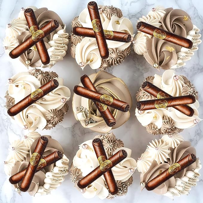 Ercadio 55 PCS Edible Flat Cigarettes Party Cupcake Toppers Picks Tobacco for Father's Day Cake Drink Topper Favor for Cigarettes Theme Summer Family Party Decor Supplies