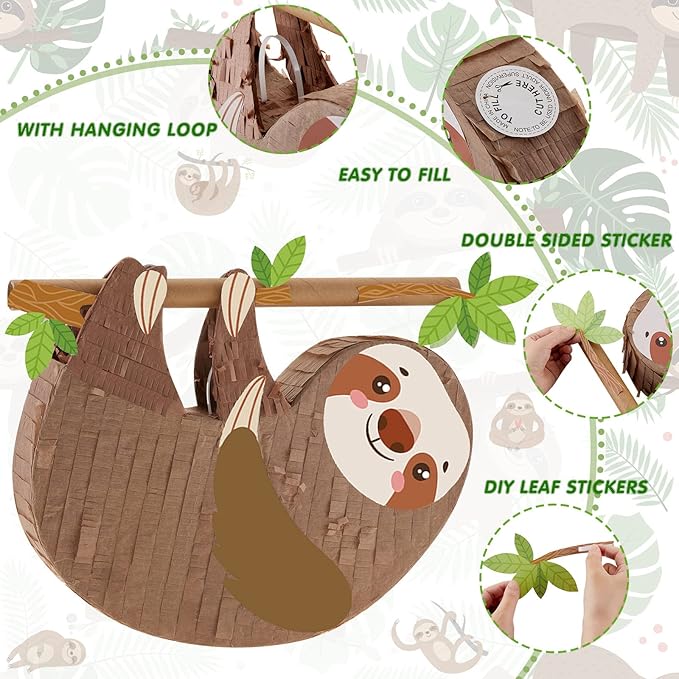 Sloth Piñatas for Birthday Party Animal Piñata with Stick, Blindfold, Confetti for Adults Birthday Baby Shower Party Supplies