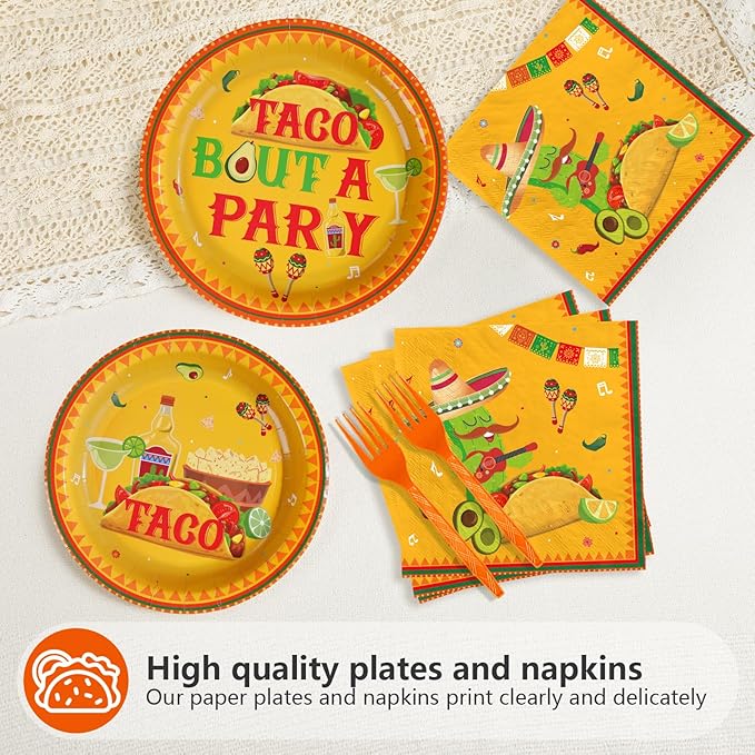 96Pcs Taco Bout a Party Decorations Mexican Fiesta Plates and Napkins Mexico Taco Tuesday Night Decorations for Mexican Cinco De Mayo Birthday Bachelorette Martini Theme Party Supplies Serves 24